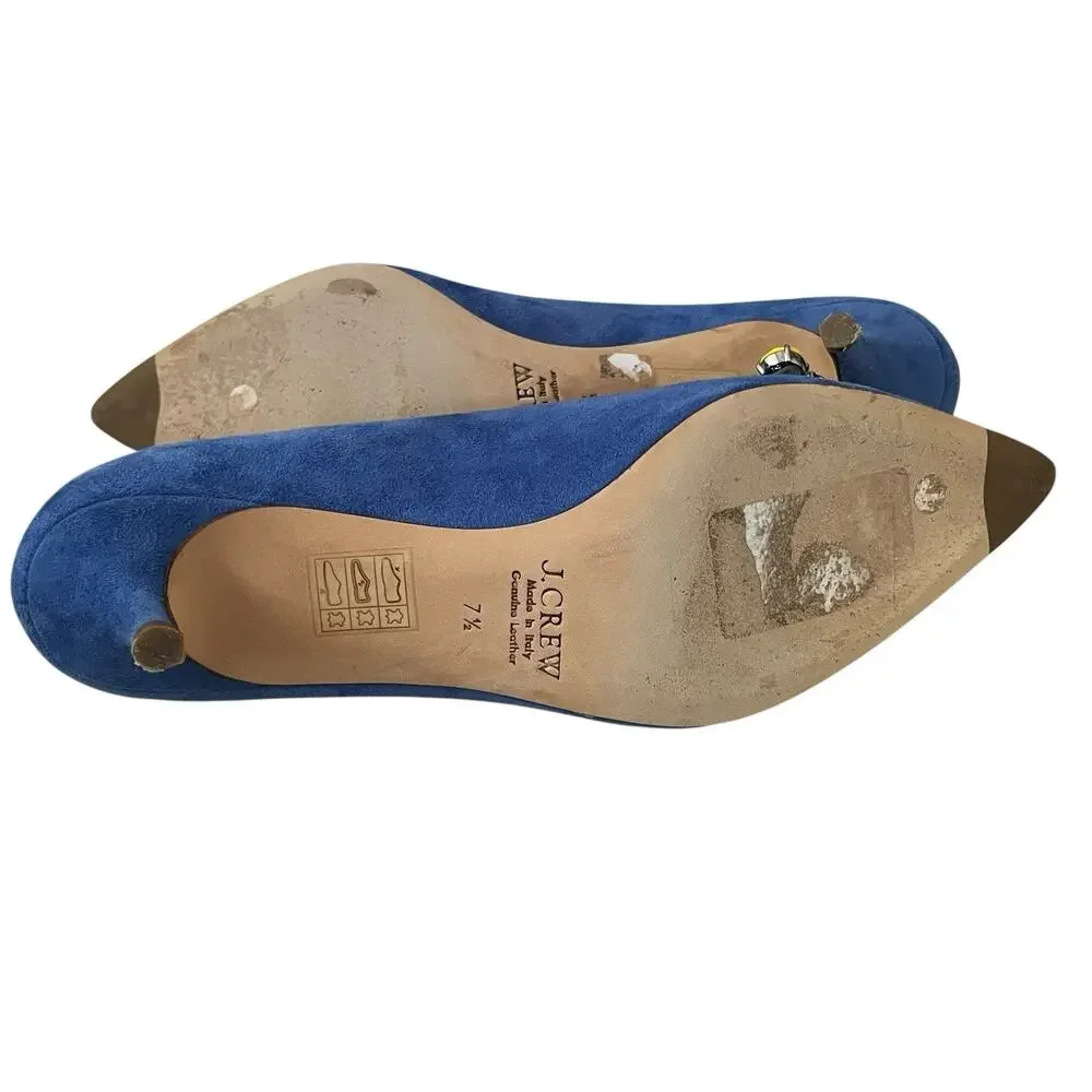 J Crew COLLECTION Dulci Suede Kitten Heels Women’s Size 7.5 Jeweled Blue Italy